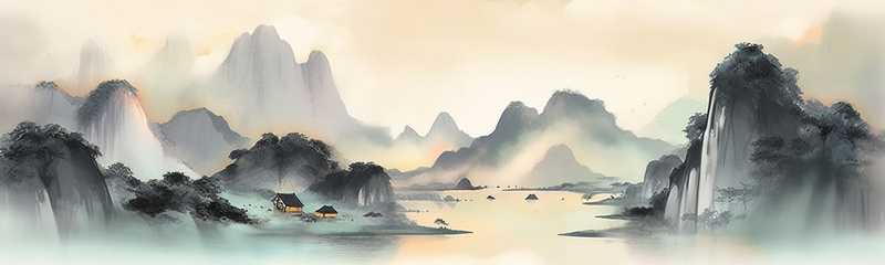 山水河流复古风意境自然景观中式风水墨画,插画/手绘图,插画/手绘图库,插画/手绘图下载,插画/手绘